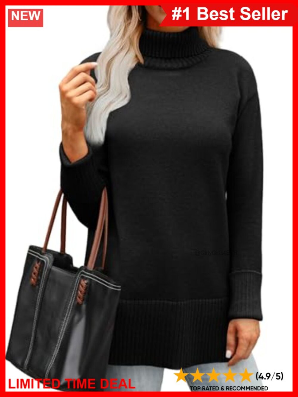 Turtleneck Side Split Oversized Pullover Sweater